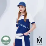 【MYVEGA 麥雪爾】MA純棉LOGO藍白色塊休閒套裝上衣-深藍(上下身分開販售/2024春夏新品)