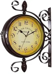 8in Retro Metal Double Sided Wall Clock, Silent Double Sided Station Clock, Battery Operated Decorative Double Sided Hanging Clock for Indoor, Outdoor and Courtyard Garden