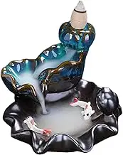 Incense Burner,Ceramic Backflow Incense Holder Waterfall,Ceramic Handmade Incense Waterfall Fountain,Lucky Fish ArCeramic Incense Holder Set,for Living Room, Study, Bedroom