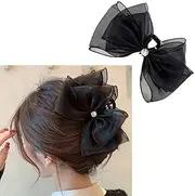 Black Bow Hair Claw Clip Lace Hair Bows Claw Clips for Women Girls Bowknot Hair Claw Clip with Rhinestone Hair Barrettes for Women Large Bowknot Hair Clamps Claws Clips