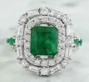 4Ct Cushion Cut Lab-Created Green Emerald Engagement Ring 14k White Gold Plated