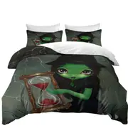 Halloween Theme Wicked Witch and Her Hourglass Quilt Cover