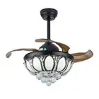 OUKANING 42 in. LED Indoor Black Modern Retractable Ceiling Fan Light w/ Remote
