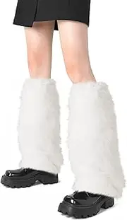 [hapurs] Faux Fur Fuzzy Leg Warmers Furry Boot Covers for Women, Warm Fuzzy Boot Cuff Boot Sleeves Leg Warmers for Party Costume