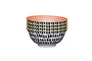 4x Mikasa Does it All Dining Tableware Glazed Bowl 15.7cm - Red Swirl