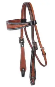 Western Two Tone Leather Hand Tooled Silver Spot Studded headstall