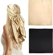 [AWOCAN] 2PCS Large Satin Square Head Scarf Satin Head Scarves Vintage Square Scarf Bandanas Silk Satin Hair Wrapping Scarves for Women 35Inch/90CM