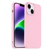 For Apple iPhone 14 Plus Silicone Silky Soft Case with Microfiber TPU Ultra Slim Anti Scratch Shockproof Cover (Sand Pink)