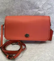 COACH 57325 Turnlock Crossbody DEEP CORAL Smooth Leather Small Turnlock NEW $225