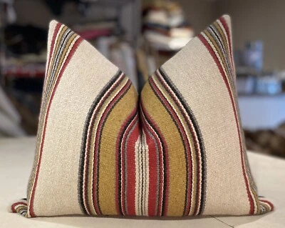 ONE ANDREW MARTIN MULTI "CHINOOK" WOVEN BLANKET STRIPE CUSTOM LUMBAR PILLOW