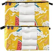 Amooorous Summer Yellow Ice Cream 60/95 L zippered linen storage with Reinforced Handles, clear window shoe storage organizer for King Comforter Bedding Pillow Sheet