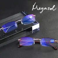 在飛比找ETMall東森購物網優惠-MEGASOL 抗UV400濾藍光超輕無框老花眼鏡(經典中性