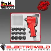 TENG Mini Air Impact Wrench, 13 Pce Socket Set 1/2" Drive Pneumatic TE-TTDAWM13M