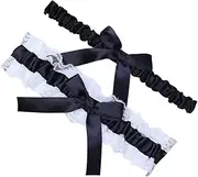 [DEARMAMY] 1 Set Bridal Decorative with Bowknot Rings Soft Elastic Lace Wedding Accessory for Comfortable Wear Black White