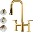 Bridge Kitchen Faucet Brushed Gold: Two Handles 8 Inch Center Set Brass 1417