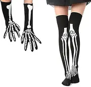 [MXJFYY] 2 Pairs Halloween Gloves Socks Long Arm Skeleton Gloves Socks Halloween Costume for Kids and Adults