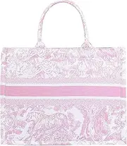 [MOMEITU] Fashion luxury tote bag cotton linen one shoulder handbag large capacity jacquard embroidery retro exquisite graffiti