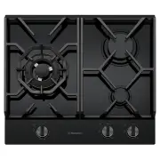 Westinghouse 60cm 3 Burner Black Ceramic Glass Gas Cooktop WHG639BD