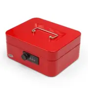8 Cash Box with Combination Lock and Removable 5 Section Coin Tray - RED Pett...