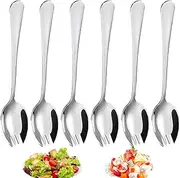 [Ancuioyz] Salad Servers Stainless Steel 304 Spoons Salad Cutlery Salad Servers Steak Fork Serving Spoon Stainless Steel Salad Servers Large Salad Servers Set Salad Fork Tablespoon Ramen Spoon Set of 6