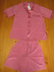 Ladies Nightwear Peachskin Satin Summer Pyjamas Antique Rose Colour - Size 8