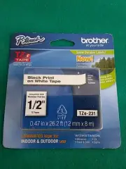 P-touch Brother Black Print On White Tape 1/2” TZ Tape