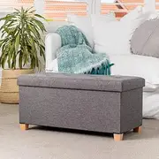 The Ottoman Shop, Ottoman Storage Bench, Charcoal Linen Foot Stool, Australia
