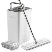 Mop and Bucket with Wringer Set, Flat Floor Mop and Bucket, with 3 Microfiber...