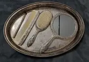 Silver Plated Vanity Set Mirror Brush Comb Tray Bathroom Decor Vintage