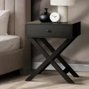 Small Bedside Table with Cross Legs and Drawer Black