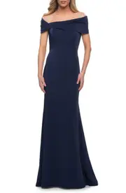 La Femme Off the Shoulder Gown in Navy at Nordstrom, Size 8