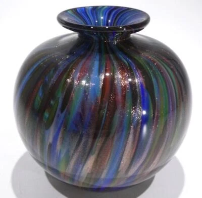 HAND BLOWN GLASS ART BOWL, GOLD SPARKLES, END OF DAY, DIRWOOD, n3995