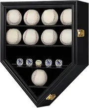 Sboitflmm Baseball and Championship Ring Display Case - Wall Cabinet with Anti-Theft Lock and 12 Holders for Balls, Rings, and Autographed Memorabilia - Perfect for Collection and Showcasing