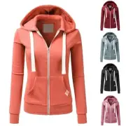 New Women Ladies Plain Hoodie Zip Up Sweatshirt Jacket Coat Light Blue