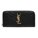 【YSL】MONOGRAM系列V字縫線魚子醬牛皮金屬LOGO拉鍊手拿長夾(黑358094-BOW01-1000)