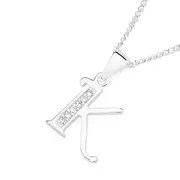 Silver Cz 'k' Initial Pendant in Clear