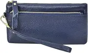 [NGIL] Genuine Leather Wristlet RFID Blocking Wallet, Zippered Wristlet Wallets for Women, Blue