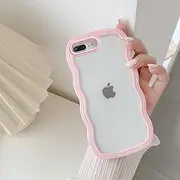 QLTYPRI Case for iPhone 7 Plus/iPhone 8 Plus, Cute Curly Wave Frame Clear Case for Girls Women, Transparent Soft Silicone TPU Bumper Shockproof Protective Phone Cover for iPhone 7 Plus/8 Plus - Pink