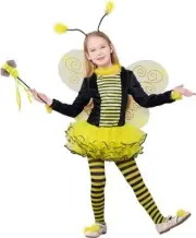 Bumble Bee Costume, Princess Fancy Dress Up(Tutu, Wings, Antenna) 7-8 Years
