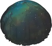 Galaxy Green Print Various Activities Shower Cap Reusable Soft And Lightweight Bath Hair Cap Long Hair