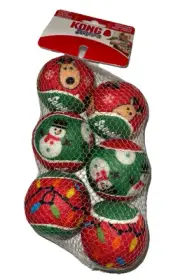 KONG Holiday Christmas SqueakAir Tennis Balls 6 pk Med Squeaky Dog Fetch Toy 2.5