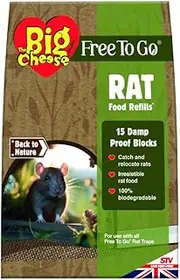 The Big Cheese Free to Go Mouse Food Refills - 20g x 15, Poison-Free, Food Blocks for Mice