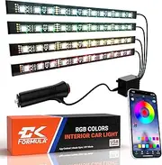 CK Formula Interior Car Lights, LED Light Strips for Cars, 16 Million RGB Colors, Bluetooth App Control, Music Sync Under Lighting Dashboard, Waterproof IP68 Rating, 12V DC Charger, 4pcs
