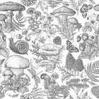 Black and White Boho Mushroom Snail Peel and Stick Wallpaper Modern Esay Peel...