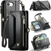 ELEPIK for iPhone 16e Case, Adjustable Crossbody Wallet Case with Card Holder, Kickstand, [RFID Blocking] [Crossbody & Wrist Strap] Durable PU Leather Magnetic Phone Case, Black