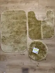 Linen Color Washable Bathroom 3 Piece Rug Set