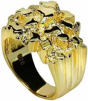 [Harlembling] Solid 925 Sterling Silver 14k Yellow Gold Finish - Men's 925 Silver Ring - Gold Nugget Ring - Pinky or Ring Finger - Sizes 6-13
