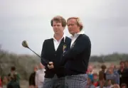 Tom Watson and Jack Nicklaus of the United States team in action - Old Photo