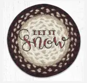 Set of 2 Braided Jute Round Placemat/Trivet/Swatch. LET IT SNOW. Earth Rugs.10"
