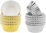 LIGIGWASH 200 PC Thicken Aluminum Foil Muffin Cake Liners Silver Paper Baking Cups for Cupcakes Desserts and Party Treats for Weddings Birthdays and Celebrations